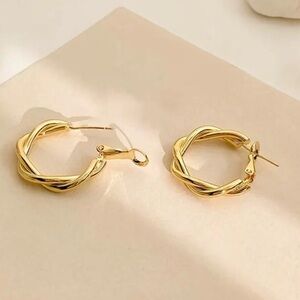 Gold Tone Twisted Hoop Earrings